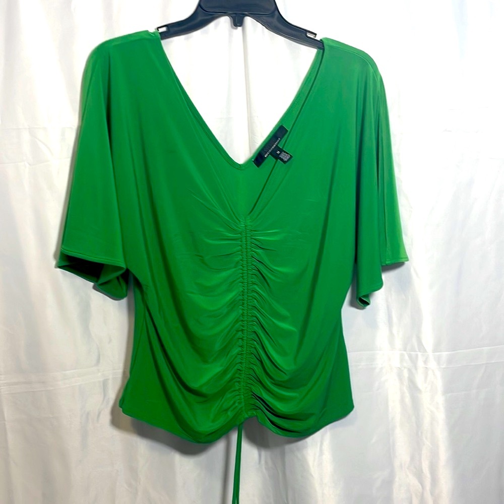 Medium Jade Green Black House White Market ruched 3/4 sleeve top